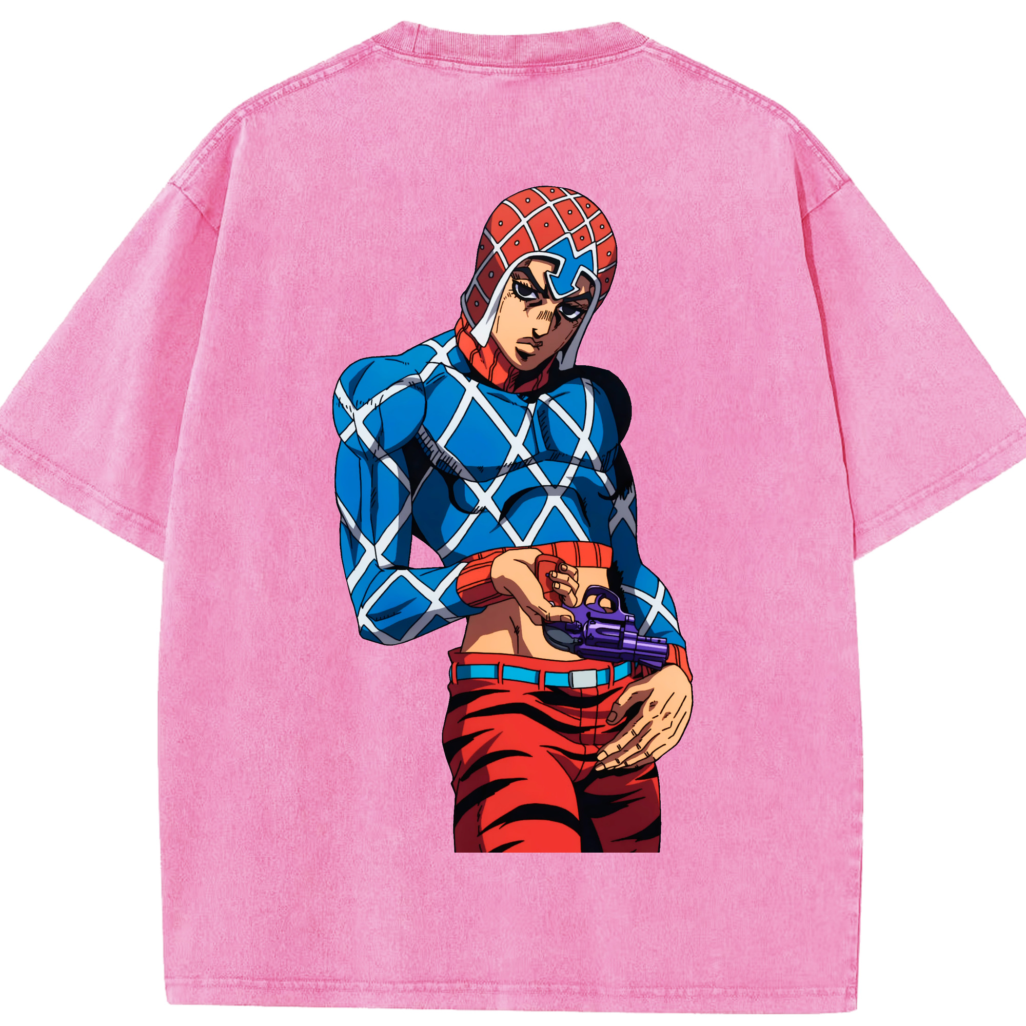 （画像用） ジョジョの奇妙な冒険 グイード?ミスタ JoJo's Bizarre Adventure Guido Mista 綿100% ヴィンテージ風 半袖Tシャツ（背面プリント）